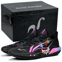 [Custom Sneakers] LiNing Light Speed 3 Boom Technology Neon Clown Gift Box Graffiti Dark Street Trendy Cushioning Anti-Slip Low-Top Basketball Shoes Men's Black Pink Purple Неоновый клоун-Подарочная коробка 1