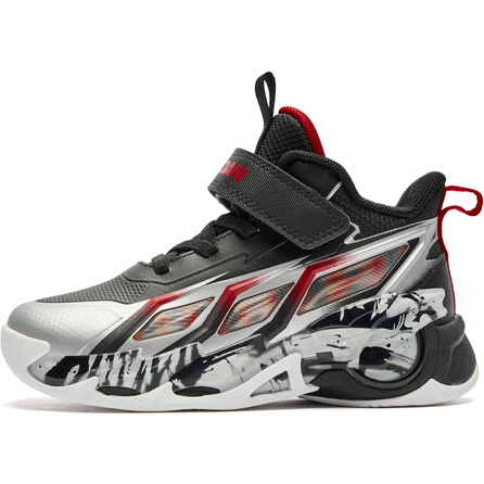 Jordan PU (Polyurethane) Synthetic Leather Fashion Versatile Slip-Resistant Wear-Resistant Low-Top Kids Basketball Shoes Silver Black