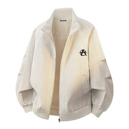 Acupuncture American Streetwear Pleated Rivet Cargo Bomber Jacket High-End Patchwork Fashionable Versatile Casual Vintage Petite Top Daily Commute Windproof Loose Stand Collar Jacket Men's