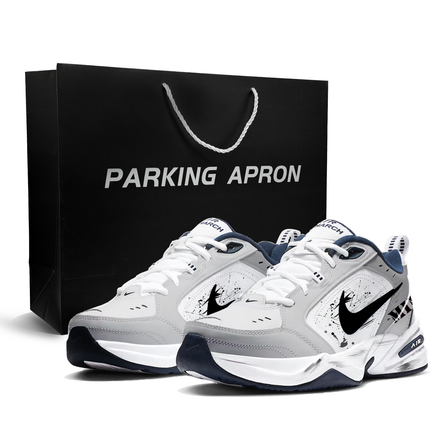 [Custom Sneakers] Nike Air Monarch 4 Mesh Synthetic Leather Gift Bag Style Versatile Winter Couple Sports Casual Cushion Wear-Resistant Low-Top Dad Shoes Unisex Gray