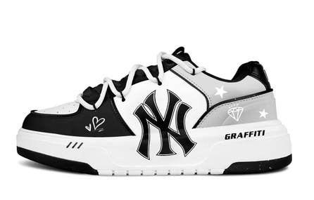 [Custom Sneakers] MLB Chunky Liner Black-White Flash Shadow Trendy Splatter Paint Simple Unique Niche Advanced Comfortable Hand-Painted Non-Slip Low-Top Dad Shoes Unisex Black-White