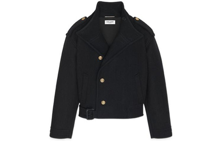 SAINT LAURENT FW22 Solid Color Single-Breasted Felt Military Jacket Men's Black