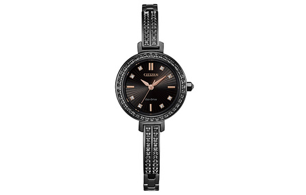 CITIZEN Three-Eye Design Luminous Steel Bracelet Light-Powered Quartz Movement Stainless Steel Bracelet Japanese/Korean Watch Women's Watch Black Dial