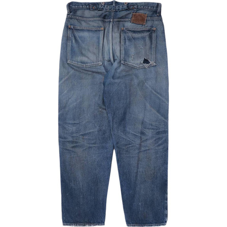 MADNESS Solid Color Minimalist Comfortable Loose Distressed Jeans Men's Indigo Blue