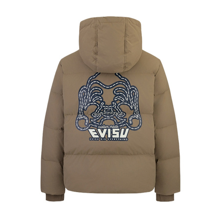 EVISU 2024 Autumn Winter Buddha Head and Logo Print Hooded Down Jacket Men's Apricot
