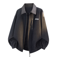 Jeep American High Street Retro Vertical Pocket Zip Design Techwear Loose Comfortable Solid Color Turn-Down Collar Jacket черное