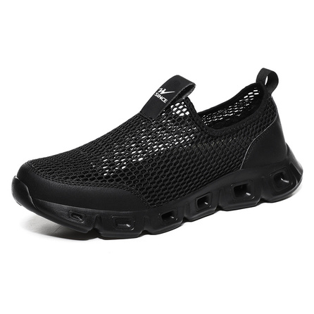 Double Star Slip-On Hollow Single Mesh Summer Style Fashion Trendy Versatile Cushioned Rebound Lightweight Breathable Slip-Resistant Low-Top Casual Shoes Men's 'Black Warrior'