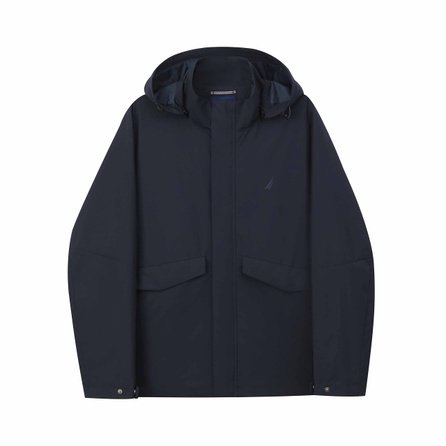 NAUTICA Water-Repellent Casual Structured Hooded Jacket Coat Men's Navy Blue