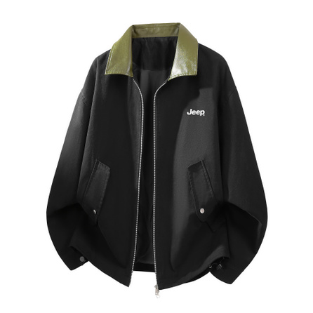 Jeep American Retro Brand Letter Print Logo Lapel Patchwork Color-Block Loose Daily Commute Casual Old Money Style Zip Long Sleeve Jacket Unisex