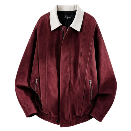 Feiyue American Vintage Inside-Out Colorblock Tie-Dye Motorcycle Leather Jacket High Quality Design Sense Flight Barn Style Jacket Windproof Waterproof Casual Edgy Stand Collar Workwear Long Sleeve Jacket Men's