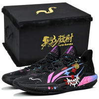 [Custom Sneakers] LiNing Light Speed 3 Boom Technology Neon Clown Gift Box Graffiti Dark Street Trendy Cushioning Anti-Slip Low-Top Basketball Shoes Men's Black Pink Purple Неоновый клоун-Подарочная коробка 4