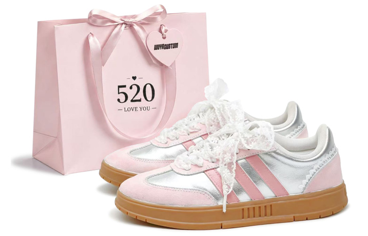 Custom Sneakers adidas GRADAS Crow Manufacturing Thousand Gold Pink Silver Gift Bag Edition Lace Atmosphere Ballet Girl Affordable Sweet Age-Reducing Heart Comfortable Casual Skate Shoes Unisex Silver Pink