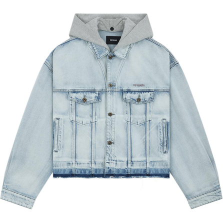 WE11DONE SS26 Multi-Layer Hood Detail Long Sleeve Button Front Denim Jacket Unisex