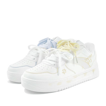 Custom SneakersAnta Life Series SELF Paw Print Yellow-Blue Contrast Hand-Painted Fresh Simple Trendy Casual Versatile Niche Campus Style Low-Top Skate Shoes Unisex