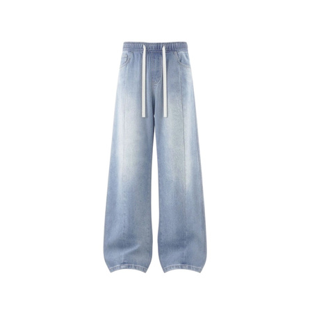SESAME STREET Old Money Style Washed Patchwork Color-Block High Street Loose Wide-Leg Retro Casual Jeans Men's