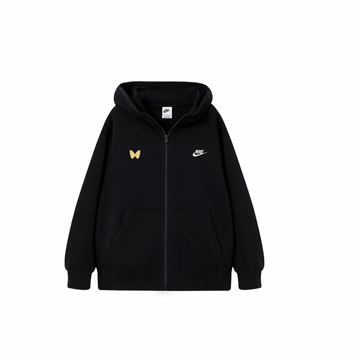 [Custom Apparel] Nike Men's 'Moonlight Butterfly Edo' Zip-Up Hooded Long Sleeve Jacket Coat, Simple, Versatile, Black