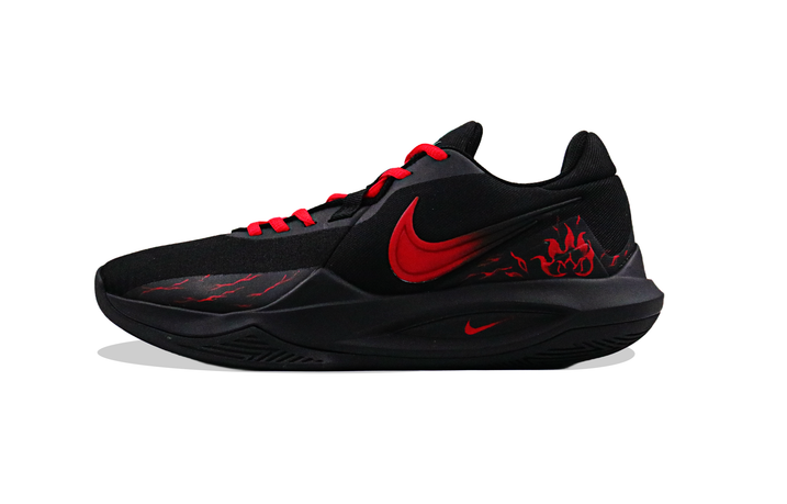 Custom Sneakers Nike Precision 6 Red Flame Men's Gift Boyfriend Personality Gradient Hand-Painted Versatile Fashion Trendy Fabric Slip-Resistant Breathable Heightening Low-Top Basketball Shoes Men's Black Red