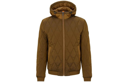 HUGO BOSS Solid Color Hooded Long Sleeve Jacket Coat Men's Brown