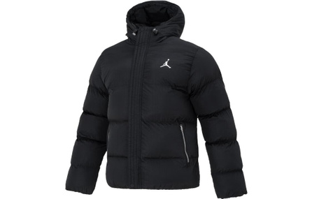 Jordan Solid Color Hooded Zip Casual Puffer Jacket Men's Black
