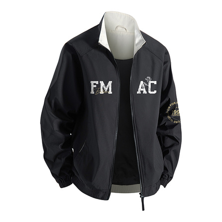 FAX FOR FMACM American Retro Wasteland Style Distressed Rose Logo Print Color Block Patchwork Design Lapel Raglan Sleeve Long Sleeve Jacket Spring Autumn Outfit Loose Casual Cleanfit Coach Work Jacket Unisex