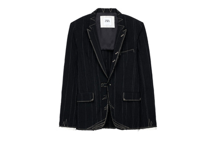 ZARA Color-Block Stripe Long Sleeve Comfort Blazer Men's Black