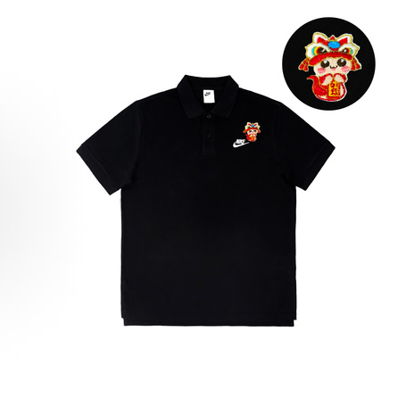 Custom ApparelNike Snake Year Hand-Embroidered Casual Sporty Versatile Short Sleeve Polo Shirt Unisex Black