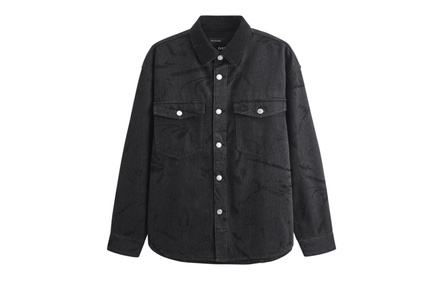 GXG Full Print Casual Comfortable Soft Lapel Denim Jacket Men's Black Grey