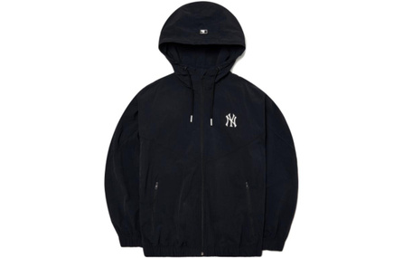 MLB Basic Logo SS22 Solid Color Logo Embroidered Hooded Loose Fit Casual Long-Sleeve Jacket Unisex Black
