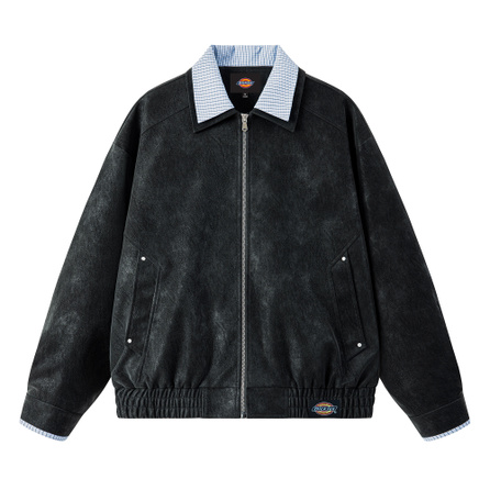 Dickies American Retro Fitcheck Plaid Fleece Feel Leather Design Sense Stand Collar Top Coat Trendy Brand Edgy Loose Lapel Versatile Couple's Jacket Unisex