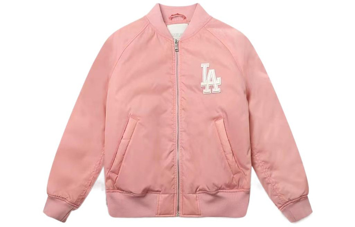 MLB Common Basic Letter Logo Embroidered Long Sleeve Baseball Jacket Pink