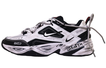 Custom SneakersNike M2K Tekno Smudge Distressed 2D Comic Style Deconstruction Wear-Resistant Low-Top Dad Shoes Unisex Black White