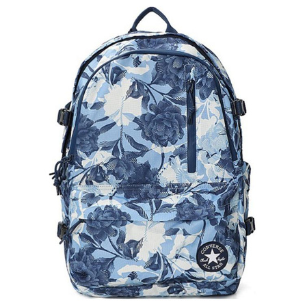 Converse Brand Floral Print Zip Closure Polyester Backpack Unisex Blue