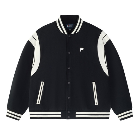 FILA FUSION Versatile Color Block Daily Baseball Jacket Unisex Jet Black
