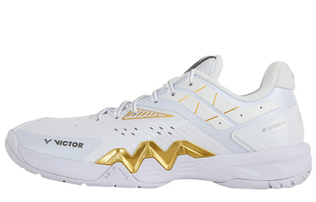 VICTOR Cushioned Slip Resistant Abrasion Resistant Low Top Badminton Shoes Unisex White Gold