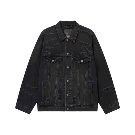 levi's SS25 Ripped Design Button Closure Denim Jacket Men's Black