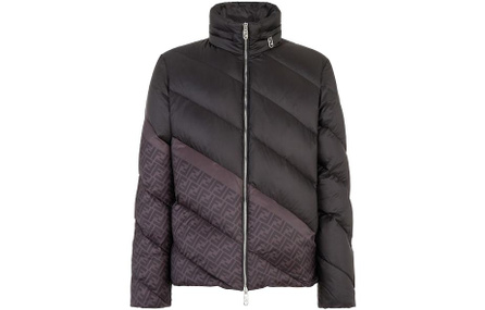 FENDI High Neck Color Block Zip Slim Fit Long Sleeve Jacket Down Coat Men's Black