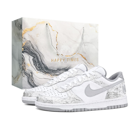 Nike Big Plain Wave Clear Pattern Synthetic Leather Silver/Gold Marble Vintage Versatile Gift Box Casual Durable Heightening Low-Top Skate Shoes Men's
