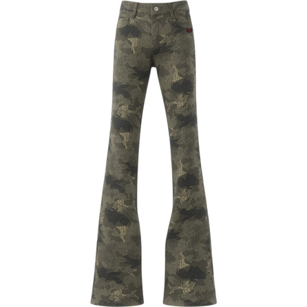 Acupuncture American Washed Retro Camo Brand Logo Slim Fit Straight Micro Flare Jeans Men's