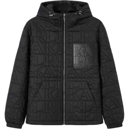 KARL LAGERFELD Outdoor Commute Gathering Solid Color Logo Badge Print Hooded Long Sleeve Cotton Jacket Men's Black
