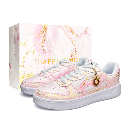 Custom Sneakers LiNing 'Floating Boat' Gift Bag Cherry Blossom Sea Autumn Winter Vibe Four-Season Commute Street Culture Trendy Versatile Lightweight Breathable Anti-Slip Low-Top Skate Shoes Unisex White Pink