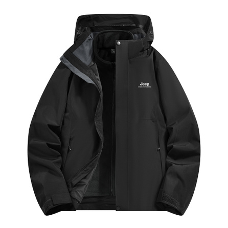 Jeep Mountain Outdoor Hiking Detachable Fleece-Lined Hood Loose Three-in-One Versatile Comfort Warm Wear-Resistant Waterproof Windproof Jacket Unisex