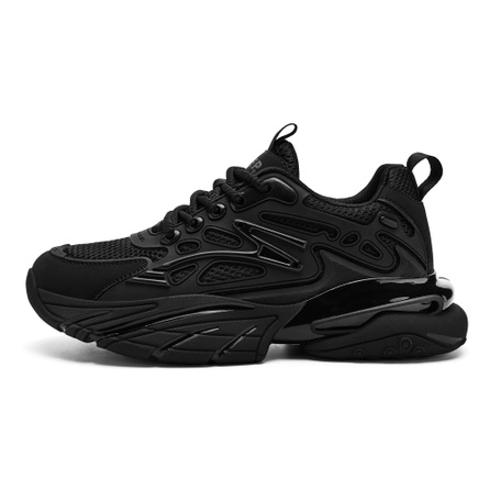 JEEP SPIRIT Light Armor Mesh Men's Shoes Autumn Running Casual Full-Length Air Cushion Soft Sole Versatile Trendy Commuter Platform Height Increasing Shock Absorption Breathable Low-Top Dad Shoes Men's Black