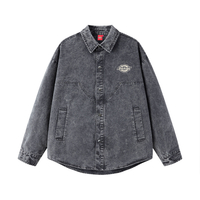 Dickies American Retro Street Trendy Washed Distressed Classic Brand Letter Logo Print Loose Casual Versatile Drop Shoulder Single-Breasted Lapel Long Sleeve Denim Jacket Unisex серый