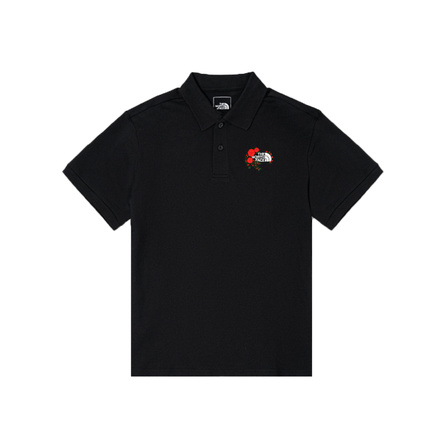 Custom ApparelTHE NORTH FACE "Rose Burning Kiss" Passionate Plant Flower French Embroidery Casual Outdoor Short-Sleeve Polo Shirt Unisex