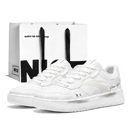 [Custom Sneakers] Anta Easy Gray Mist Trace Synthetic Leather Gift Bag Version Painted Distressed Niche Couple Casual White Shoes High School Students Lightweight Low-Top Skate Shoes Unisex Gray White