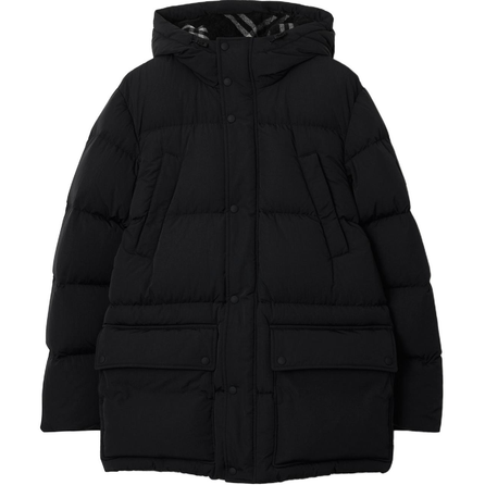 Burberry FW24 Solid Color Drawstring Hooded Long Sleeve Down Jacket Men's Black