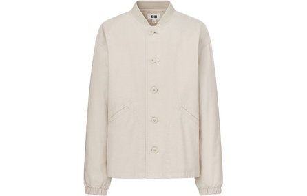 UNIQLO Ribbed Solid Color Baseball Collar Jacket Men's Light Beige
