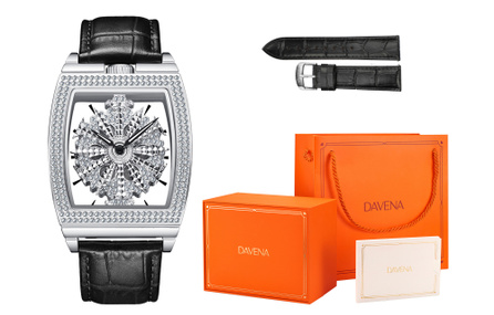 DAVENA Time To Shine Series Nail Sword Knight Cool Fashion Casual Men's Watch Quartz Movement Leather Strap Chinese Watch Men's Watch Skeleton Dial Barrel-Shaped Black Warrior Diamond-Set Starry Sky