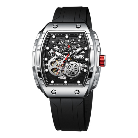 Peak Racing Series Automatic Mechanical Waterproof Watch Men's Cool Sports Wristwatch Mechanical Movement Silicone Strap Chinese Watch Men's Watch Hollow Dial Luminous Tourbillon YB14101