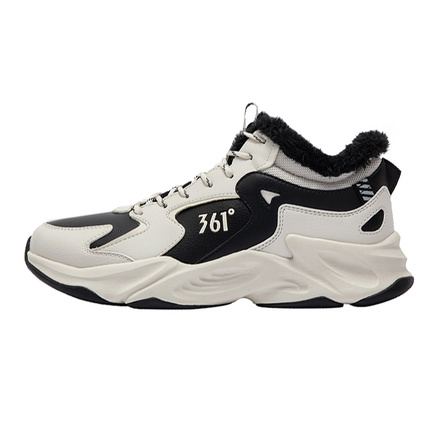 361° Men's Fashion Leather Fleece-Lined Waterproof Low-Top Running Shoes White Black